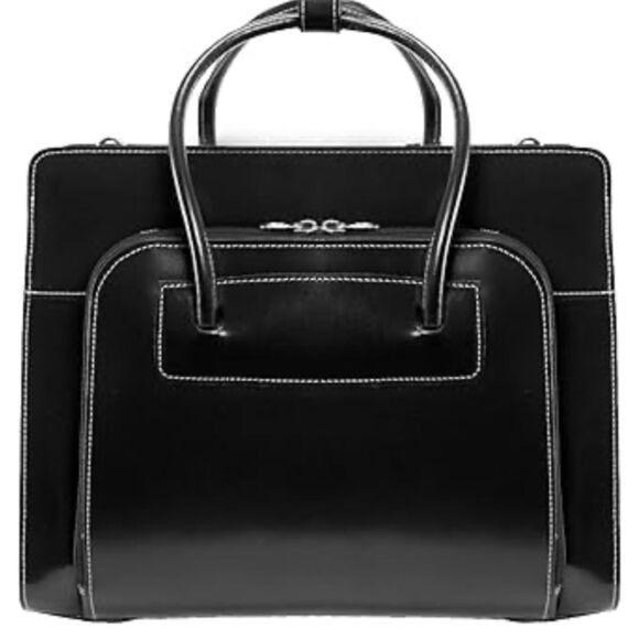 Mcklein Lake Forest Ladies Leather Laptop Brief Case Removable - Black bag - Picture 1 of 15